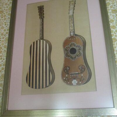 Vintage Print of Early Stringed Guitar  Instrument