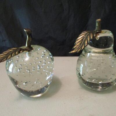 Vintage Glass Apple and Pear Paper Weights