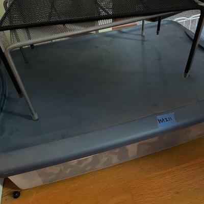 lot 211- Misc. storage bins with contents and shelves