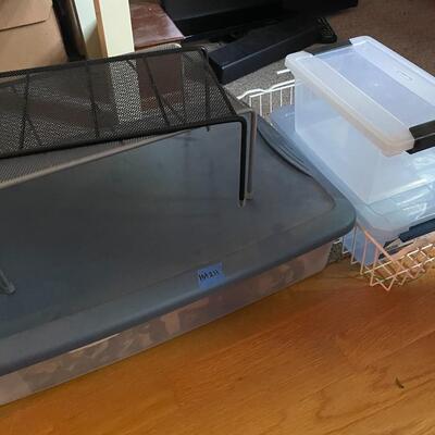 lot 211- Misc. storage bins with contents and shelves