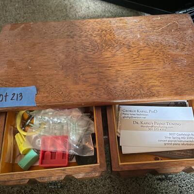 lot 213- small wooden jewelry box with contents