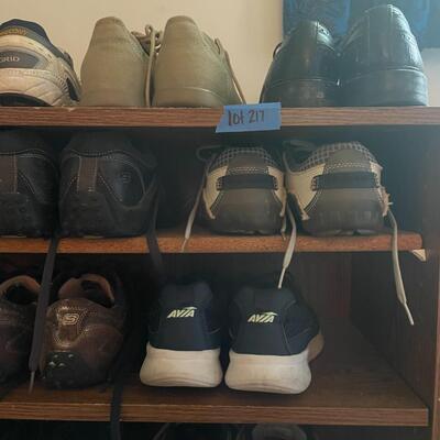 lot 217- shelf with misc. tennis shoes sizes 8-9