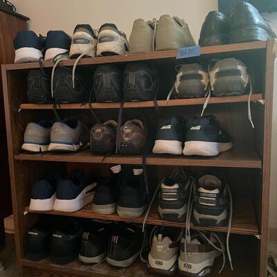 lot 217- shelf with misc. tennis shoes sizes 8-9
