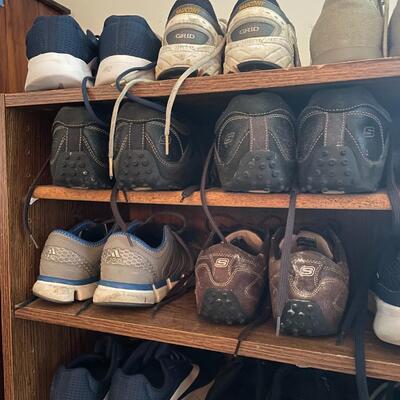 lot 217- shelf with misc. tennis shoes sizes 8-9