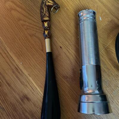 lot 223- Shoe horn, flashlight, heater