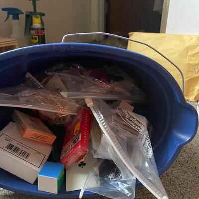 lot 226- Misc. bags, purses, wallets, bucket of misc. cards and more