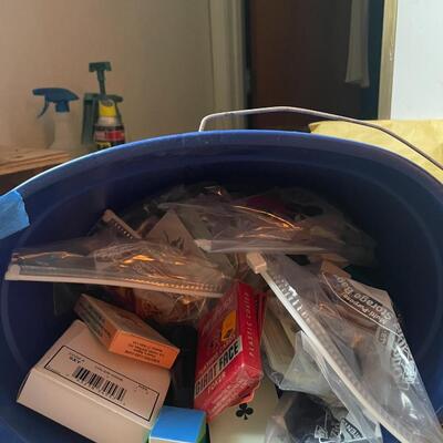 lot 226- Misc. bags, purses, wallets, bucket of misc. cards and more