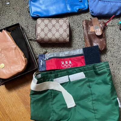 lot 226- Misc. bags, purses, wallets, bucket of misc. cards and more