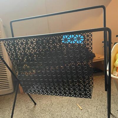 lot 227- magazine rack, set of (3) trays, box of microfiber rags