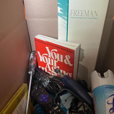 lot 229- Misc. box of electronics, tools, etc.