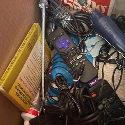 lot 229- Misc. box of electronics, tools, etc.