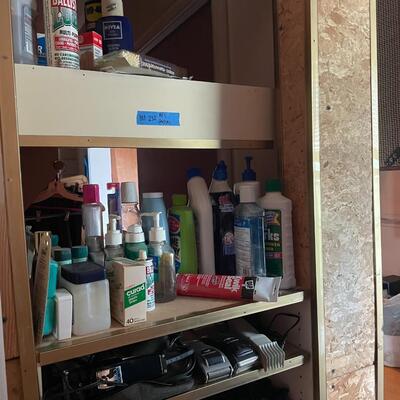 lot 232- shelves of misc. toiletries, clippers, chemicals, etc.