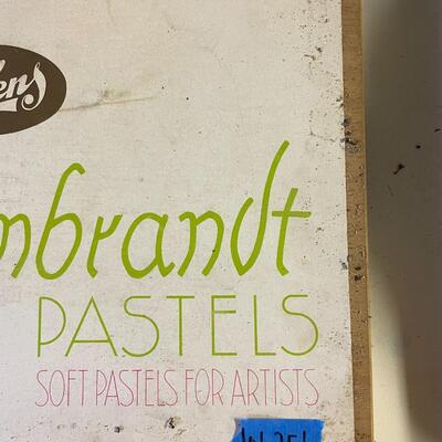 lot 251- vintage Holland box of pastels, wooden hat stretcher