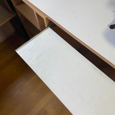 lot 254- rolling desk cabinet, (2) stools