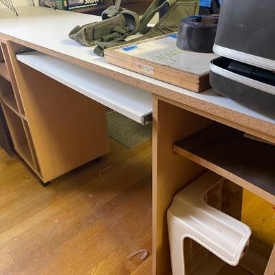 lot 254- rolling desk cabinet, (2) stools