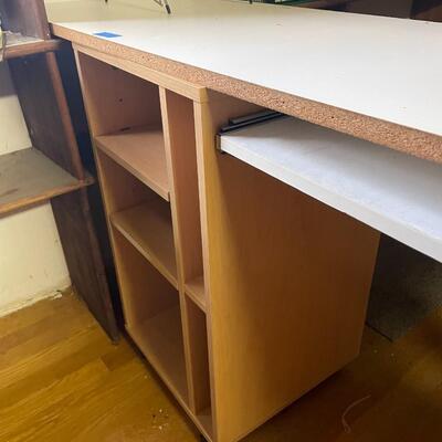 lot 254- rolling desk cabinet, (2) stools