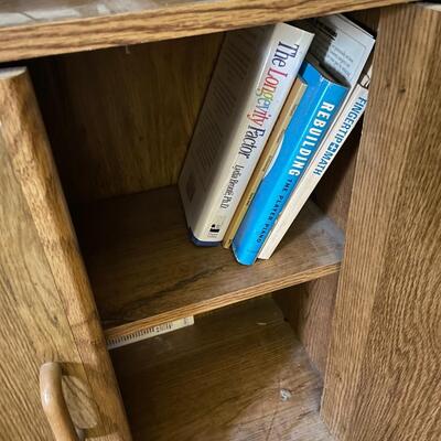 lot 258- tall bookshelf with contents