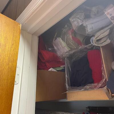 lot 259- entire closet, misc. clothes and linens, etc.