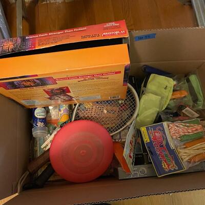 lot 271- large box full of vintage toys, games, etc.