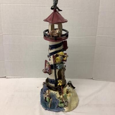 346. Clayworks Blue Sky Signed 2 pc. Ceramic Lighthouse by Heather Goldminc 