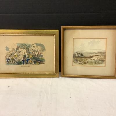 351 Framed Antique Landscape Watercolor and Colored Print   