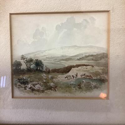 351 Framed Antique Landscape Watercolor and Colored Print   