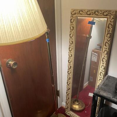 lot 291- standing brass floor lamp, mirror