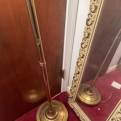 lot 291- standing brass floor lamp, mirror
