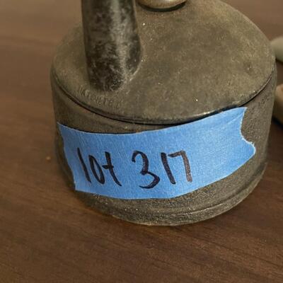 lot 317- Vintage pencil sharpener, tape dispenser, (2) staplers