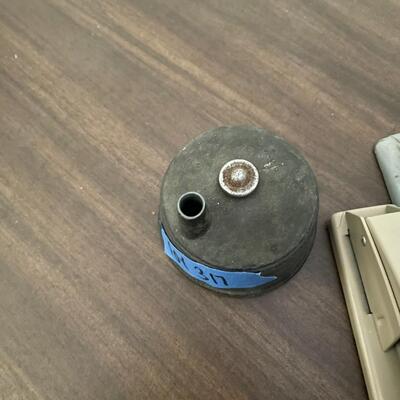 lot 317- Vintage pencil sharpener, tape dispenser, (2) staplers