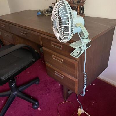 lot 318- Mid century modern desk with chair and contents