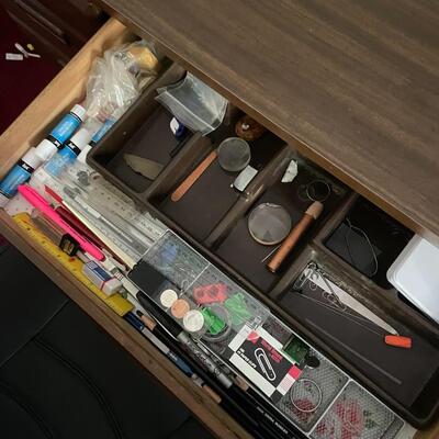 lot 318- Mid century modern desk with chair and contents