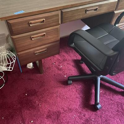 lot 318- Mid century modern desk with chair and contents