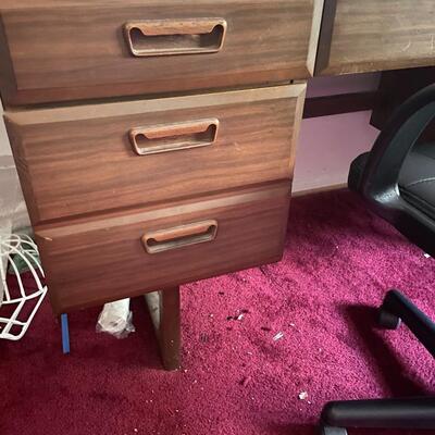lot 318- Mid century modern desk with chair and contents
