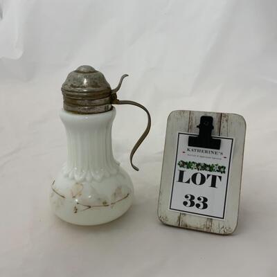 [33] ANTIQUE | Milk Glass Hand Painted | Syrup