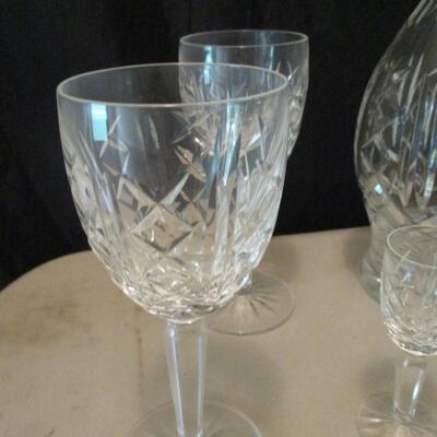 Nice Vintage Waterford Marked Crystal Decanter and Stemmed Glass Set