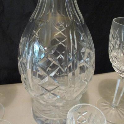 Nice Vintage Waterford Marked Crystal Decanter and Stemmed Glass Set