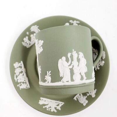WEDGEWOOD SAGE GREEN JASPERWARE TEA CUP AND SAUCER