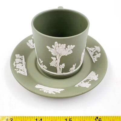 WEDGEWOOD SAGE GREEN JASPERWARE TEA CUP AND SAUCER