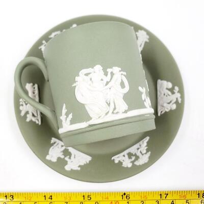WEDGEWOOD SAGE GREEN JASPERWARE TEA CUP AND SAUCER
