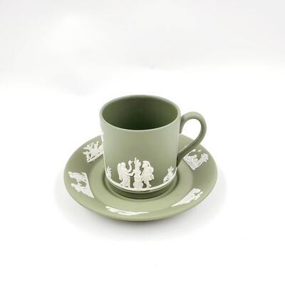 WEDGEWOOD SAGE GREEN JASPERWARE TEA CUP AND SAUCER