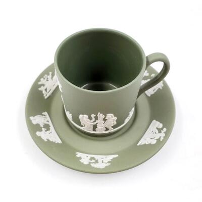 WEDGEWOOD SAGE GREEN JASPERWARE TEA CUP AND SAUCER