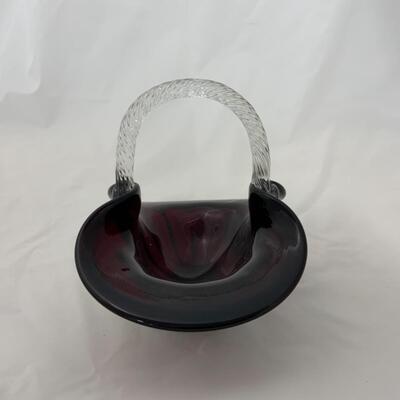 [34] Substantial Art Glass Basket | Ruby and Clear