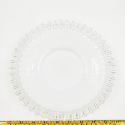 WHITE GLASS BOWL AND 2 PLATES WITH RUFFLED SILVER CRESTED EDGE