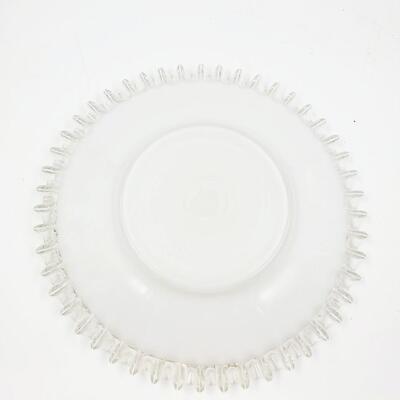 WHITE GLASS BOWL AND 2 PLATES WITH RUFFLED SILVER CRESTED EDGE