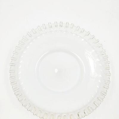 WHITE GLASS BOWL AND 2 PLATES WITH RUFFLED SILVER CRESTED EDGE