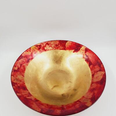 15 INCH RED AND GOLD PAINTED GLASS BOWL
