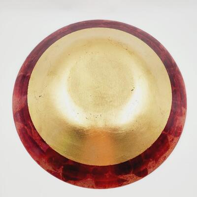15 INCH RED AND GOLD PAINTED GLASS BOWL