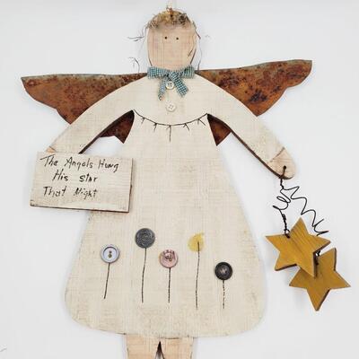 "THE ANGEL HIS STAR THAT NIGHT" WOODEN/METAL ANGEL DECOR