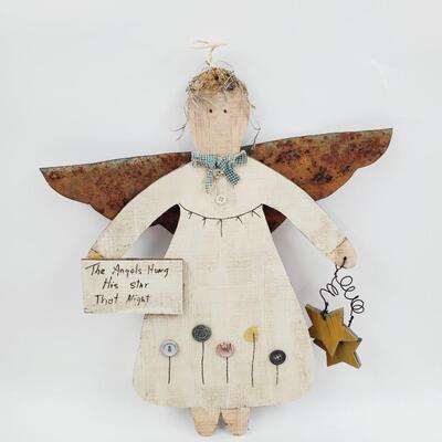 "THE ANGEL HIS STAR THAT NIGHT" WOODEN/METAL ANGEL DECOR